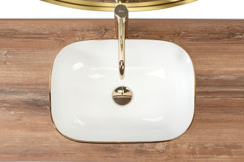 Умивальник (раковина) REA BELINDA DIAMOND WHITE GOLD накладний білий/золото