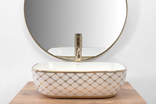 Умивальник (раковина) REA BELINDA DIAMOND WHITE GOLD накладний білий/золото