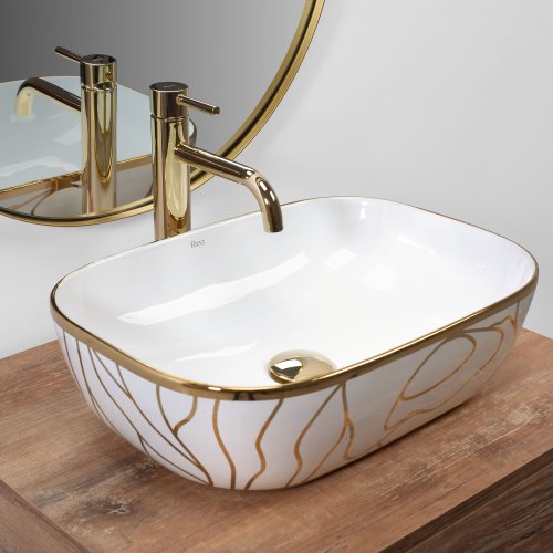 Умивальник (раковина) REA BELINDA WAVE WHITE GOLD накладний білий