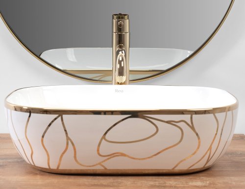 Умивальник (раковина) REA BELINDA WAVE WHITE GOLD накладний білий