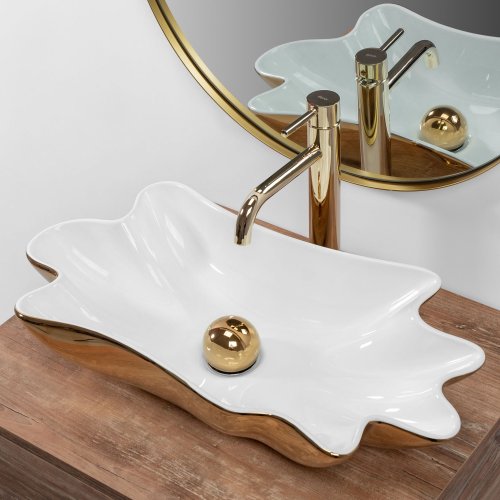 Умивальник (раковина) REA INFINITY WHITE GOLD накладний білий/золото