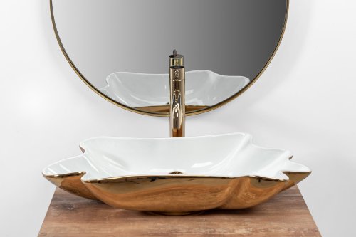 Умивальник (раковина) REA INFINITY WHITE GOLD накладний білий/золото