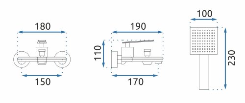 Смеситель для ванны и душа REA BLADE OLD BLACK черный настенный