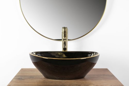 Умивальник (раковина) REA SOFIA BLACK GOLD EDGE накладний чорний