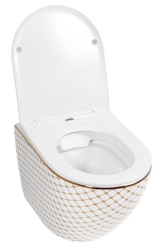 Подвесной унитаз REA CARLOS FLAT DIAMOND GOLD белый