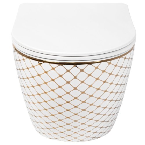 Подвесной унитаз REA CARLOS FLAT DIAMOND GOLD белый