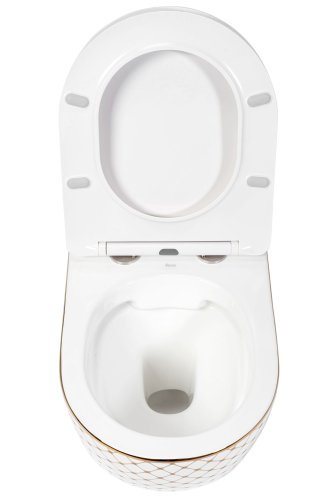 Подвесной унитаз REA CARLOS FLAT DIAMOND GOLD белый