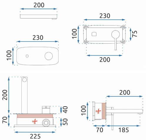 Смеситель для раковины (умывальника) REA OVAL GOLD + BOX скрытого монтажа