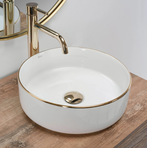 Умывальник (раковина) REA SAMI GOLD EDGE накладной белый