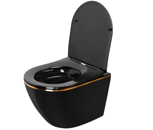 Подвесной унитаз REA CARLO BLACK MINI FLAT GOLD EDGE черный