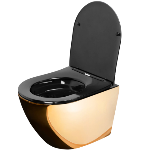 Подвесной унитаз REA CARLO FLAT MINI GOLD/BLACK золото