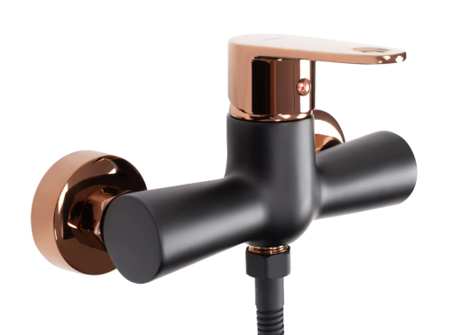 Змішувач для ванни і душу REA MILD ROSE GOLD чорний\рожеве золото настінний