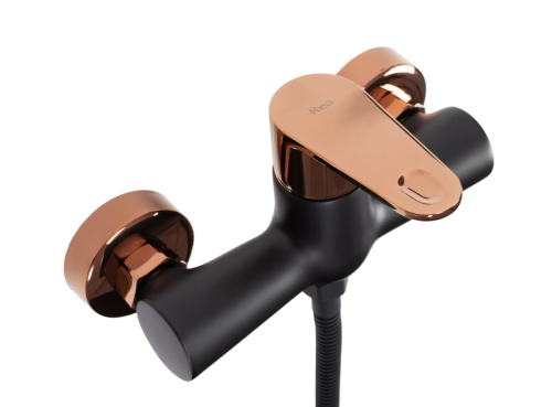 Змішувач для ванни і душу REA MILD ROSE GOLD чорний\рожеве золото настінний