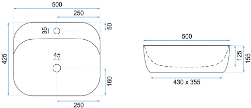 Умывальник (раковина) REA LUIZA 50 LIGHT GREY MATT накладной серый матовый
