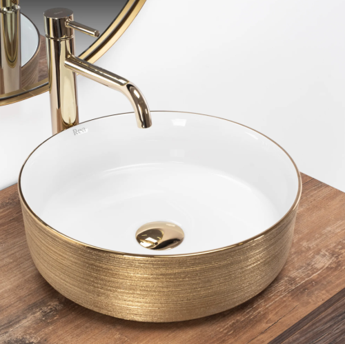 Умивальник (раковина) REA SAMI WHITE BRUSHED GOLD накладний
