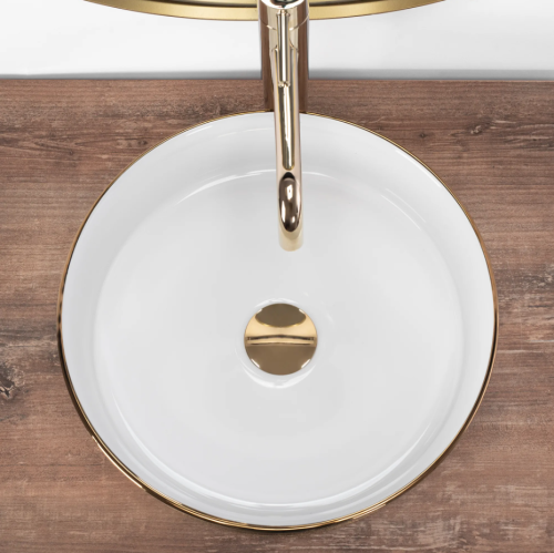 Умивальник (раковина) REA SAMI WHITE BRUSHED GOLD накладний