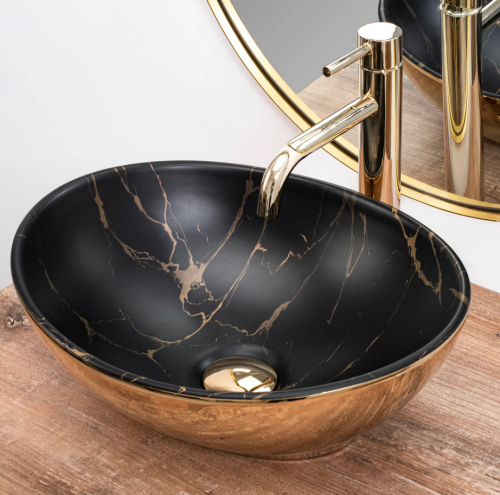 Умывальник (раковина) REA SOFIA GOLD MARBLE BLACK накладной