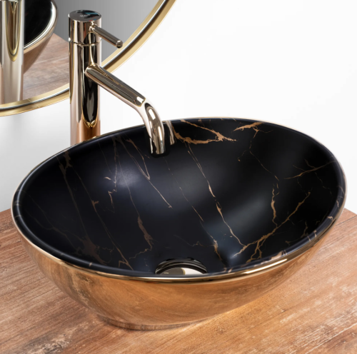 Умывальник (раковина) REA SOFIA GOLD MARBLE BLACK накладной