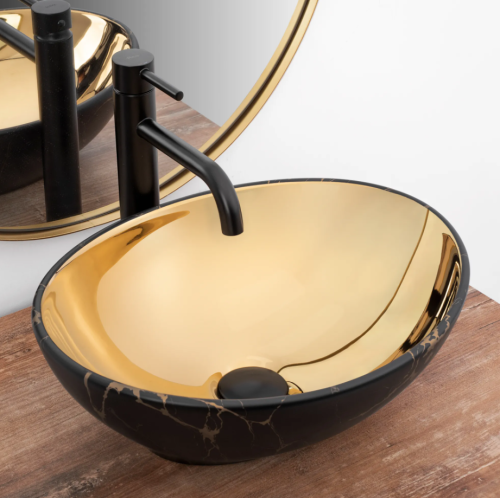 Умывальник (раковина) REA SOFIA IN MARBLE MAT BLACK GOLD накладной