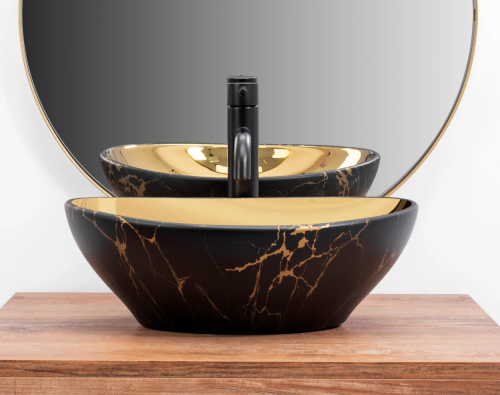 Умывальник (раковина) REA SOFIA IN MARBLE MAT BLACK GOLD накладной