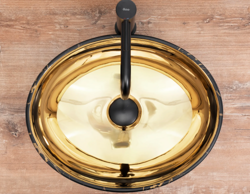 Умывальник (раковина) REA SOFIA IN MARBLE MAT BLACK GOLD накладной