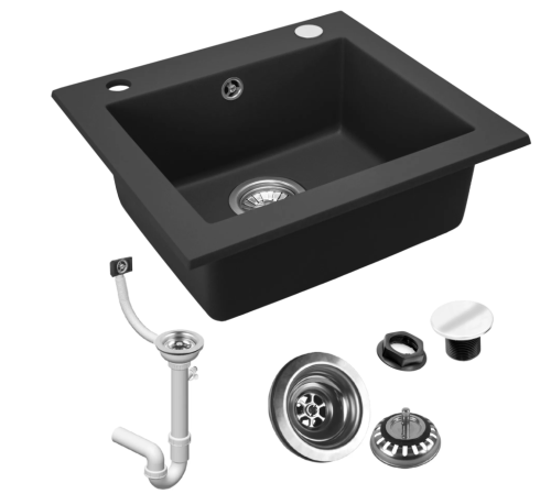 Гранітна кухонна мийка REA WEST BLACK METALIC