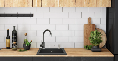 Гранітна кухонна мийка REA WEST BLACK METALIC