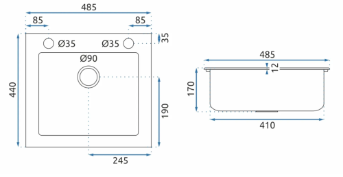 Гранітна кухонна мийка REA WEST BLACK METALIC