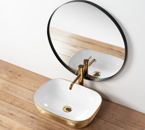 Умывальник (раковина) REA JENNY WHITE / GOLD накладной белый / золотой