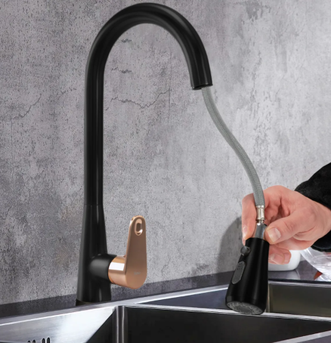 Смеситель для кухни REA MILD BLACK ROSE GOLD черный\розовое золото