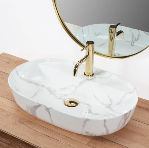 Умивальник (раковина) REA AURA 61 MARMO SHINY накладний мармур