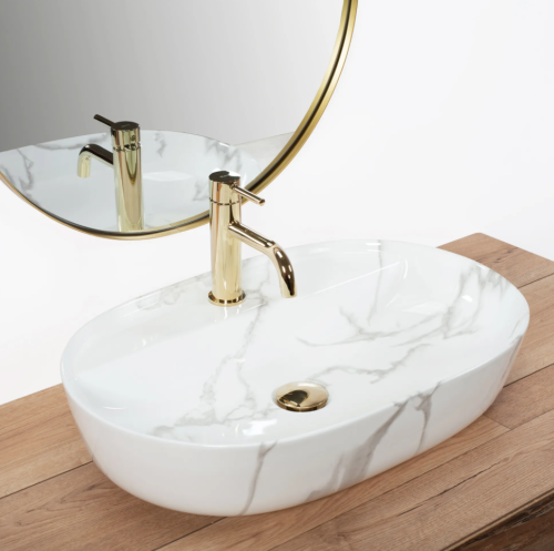 Умивальник (раковина) REA AURA 61 MARMO SHINY накладний мармур