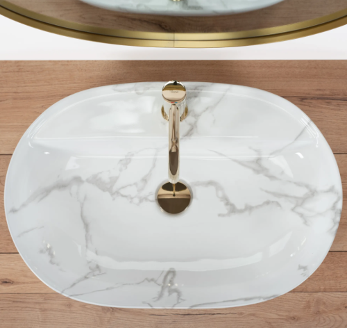 Умивальник (раковина) REA AURA 61 MARMO SHINY накладний мармур