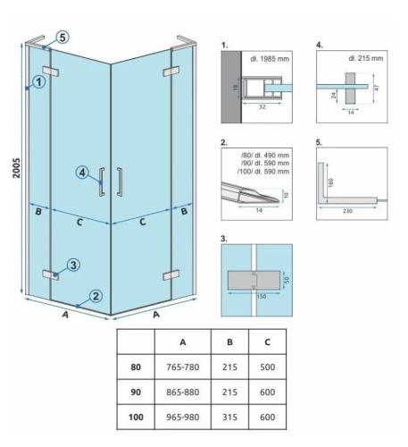 Душова кабіна REA HUGO BLACK 80*80 подвійна