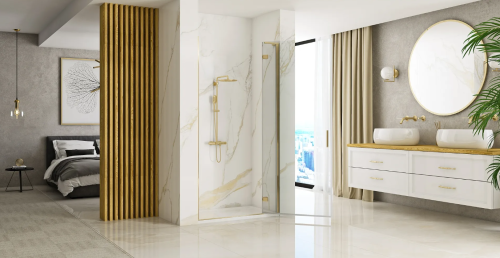 Душевая дверь REA HUGO BRUSHED GOLD 80