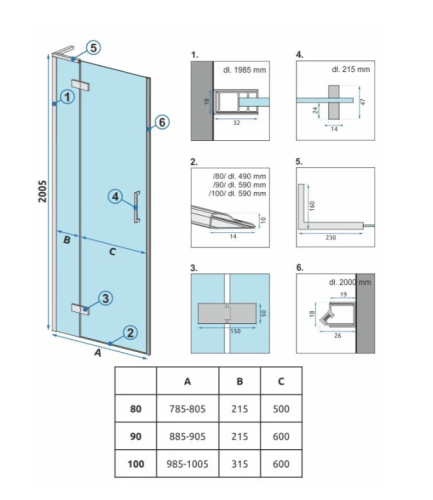 Душевая дверь REA HUGO BRUSHED GOLD 80