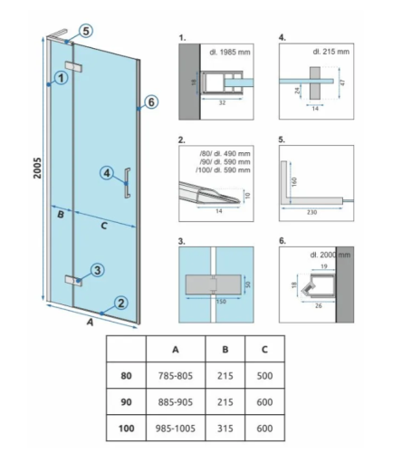 Душові двері REA HUGO BRUSHED GOLD 90