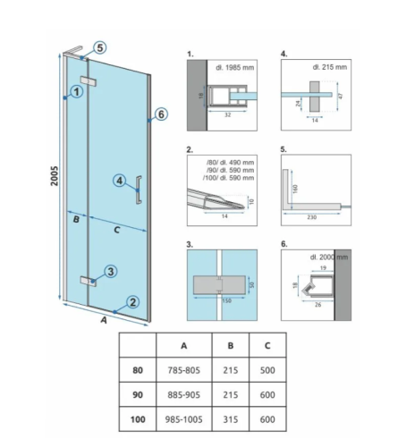Душевая дверь REA HUGO BLACK 80