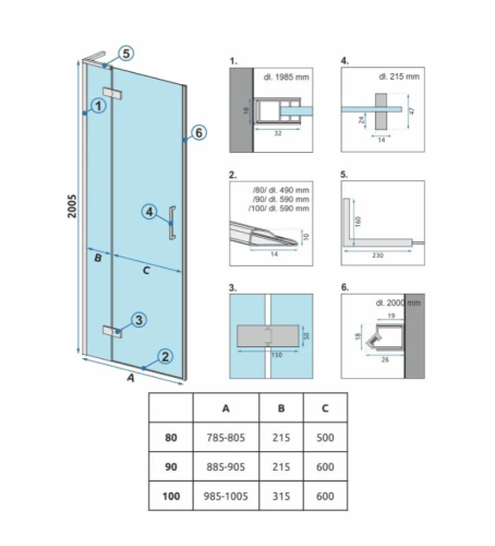 Душові двері REA HUGO BLACK 90