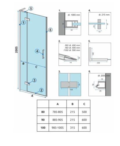 Душові двері REA HUGO BLACK 100