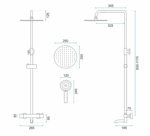 Душовий гарнітур REA LUNGO BRUSHED GOLD з термостатом та виливом