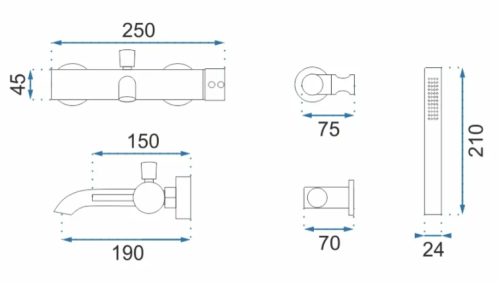 Смеситель для ванны и душа REA LUNGO BRUSHED GOLD настенный