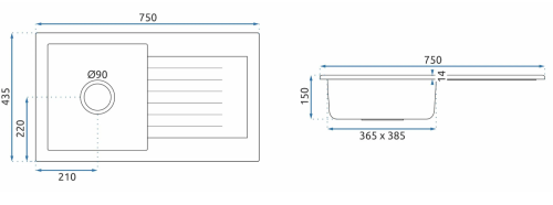 Гранитная кухонная мойка REA DAG BLACK