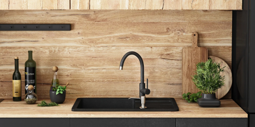 Гранитная кухонная мойка REA NORTH BLACK