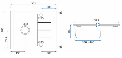 Гранитная кухонная мойка REA NORTH BLACK