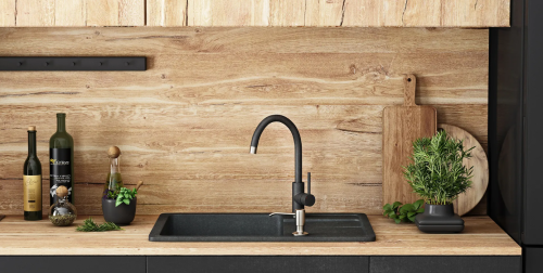 Гранітна кухонна мийка REA NORTH BLACK плямиста