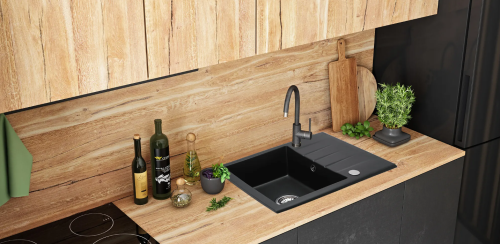 Гранітна кухонна мийка REA NORTH BLACK METALIC