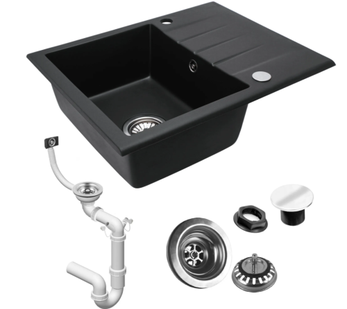 Гранітна кухонна мийка REA NORTH BLACK METALIC