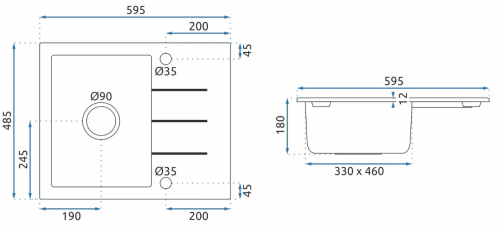 Гранітна кухонна мийка REA NORTH BLACK METALIC