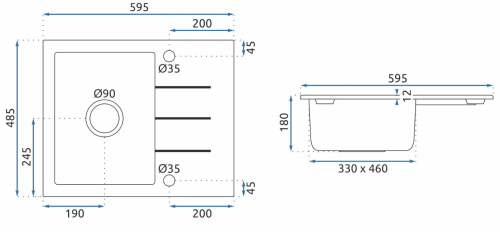 Гранітна кухонна мийка REA NORTH GREY